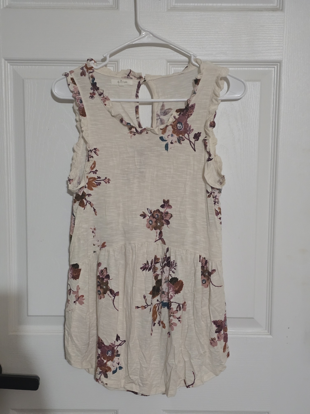 Maurices Cream Floral Ruffle Tank Top
